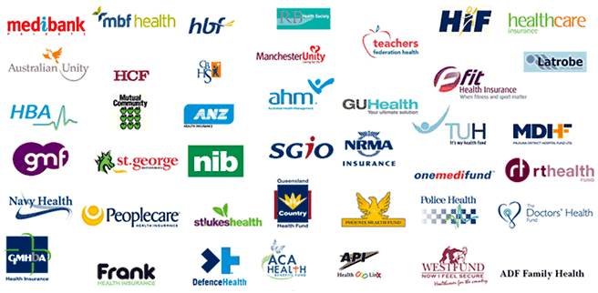 Logos of Australian private health funds we can process rebates for via HICAPS